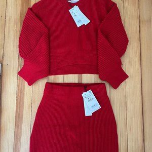 ZARA new with tags red knitwear matching set skirt and top size small never worn